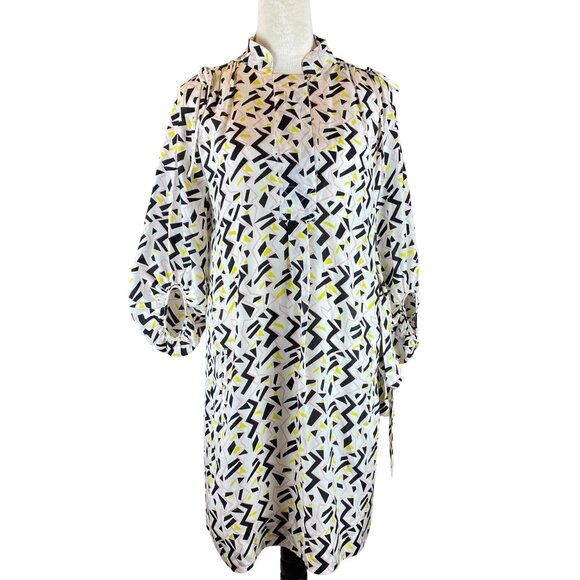 Diane von Furstenberg Silk Geometric Print Dress Mockneck Size 6 - Picture 1 of 14